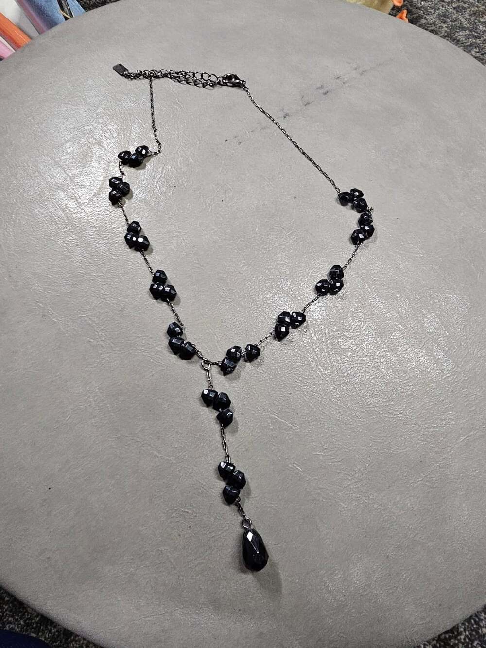 Vintage 1928 Co Black Glass Faceted Bead Y Necklace